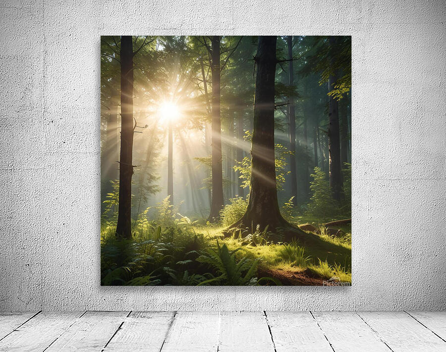 Sunlight Filtering Through Forest Trees amazing serene landscape Wall Preview