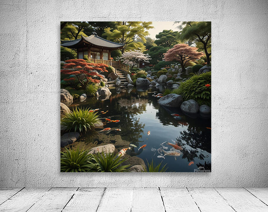 Tranquil Japanese Garden with Koi Pond amazing serene landscape Wall Preview