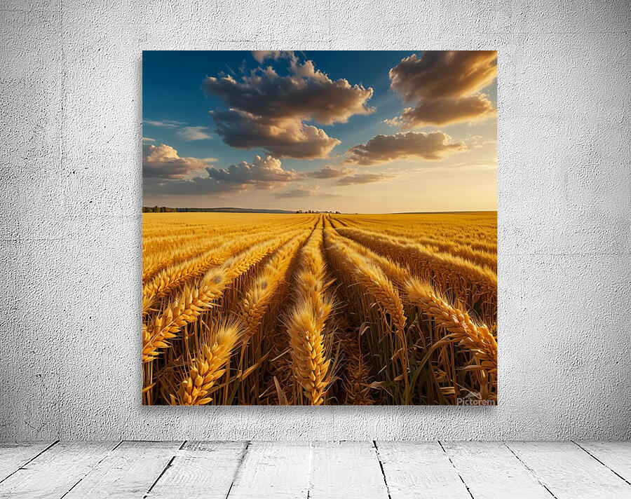 Golden Wheat Fields Under a Clear Sky amazing serene landscape Wall Preview