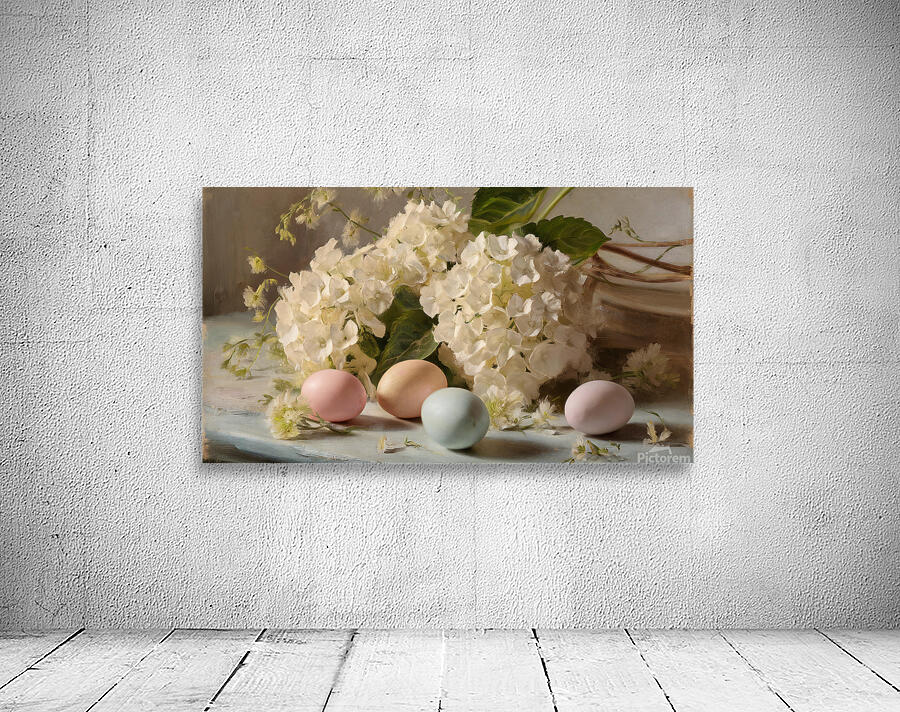 Botanical Easter   White Hydrangea and Eggs Wall Preview