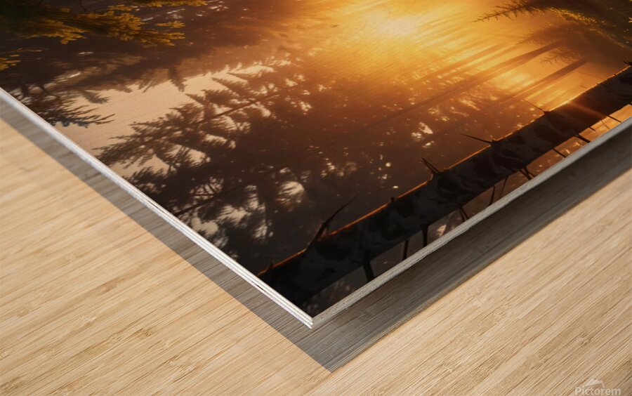 Golden Hour Over a Peaceful Forest amazing serene landscape Wood print