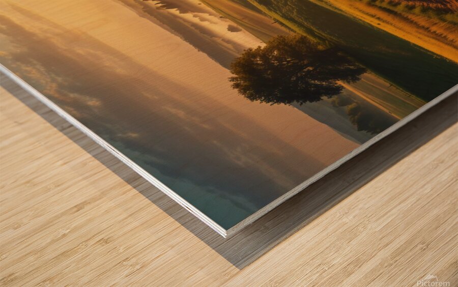 Golden Hour Over a Serene Countryside amazing serene landscape Wood print