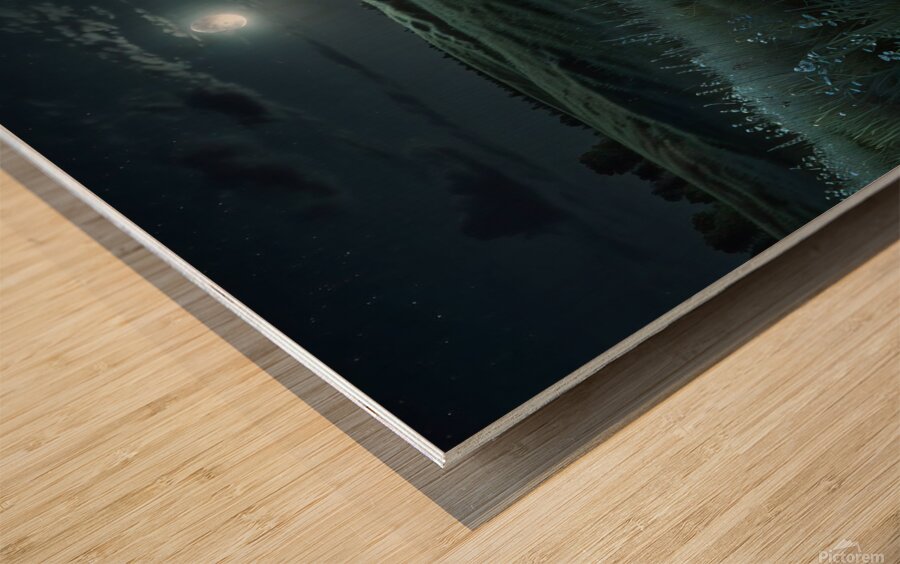 Moonlit Night Over a Calm Meadow amazing serene landscape Wood print