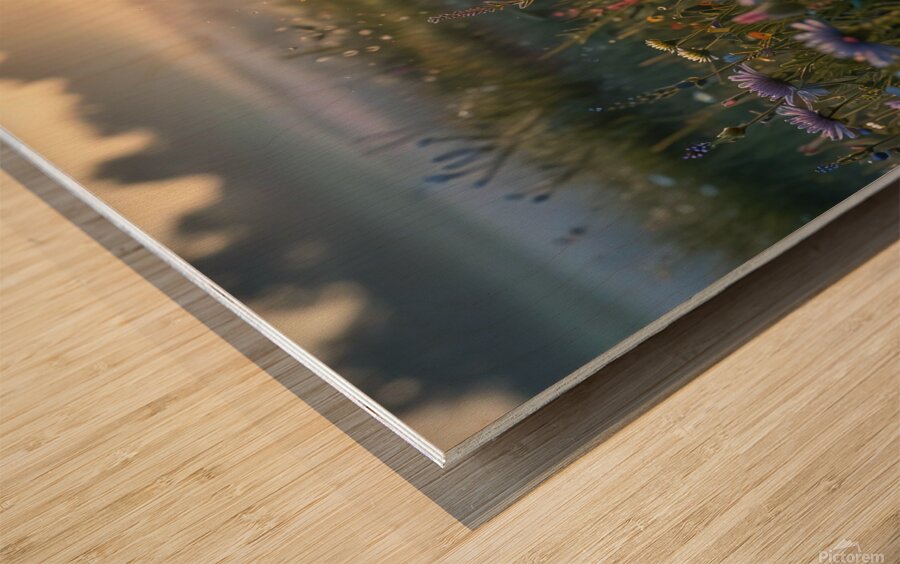 Morning Dew on a Meadow of Flowers amazing serene landscape Wood print