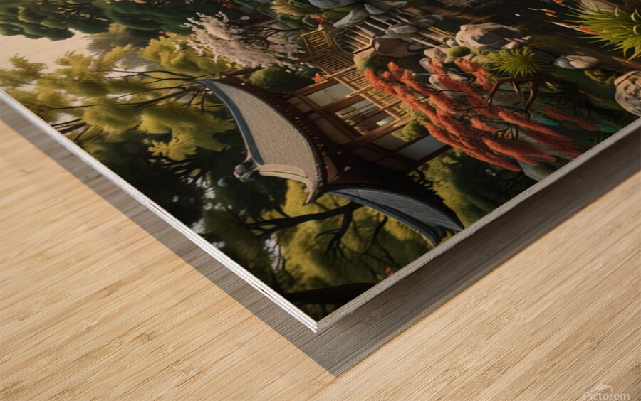 Tranquil Japanese Garden with Koi Pond amazing serene landscape Wood print