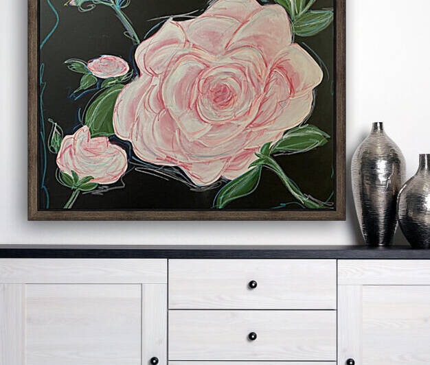 Pink Rose in oil pastel by Traci Canterbury