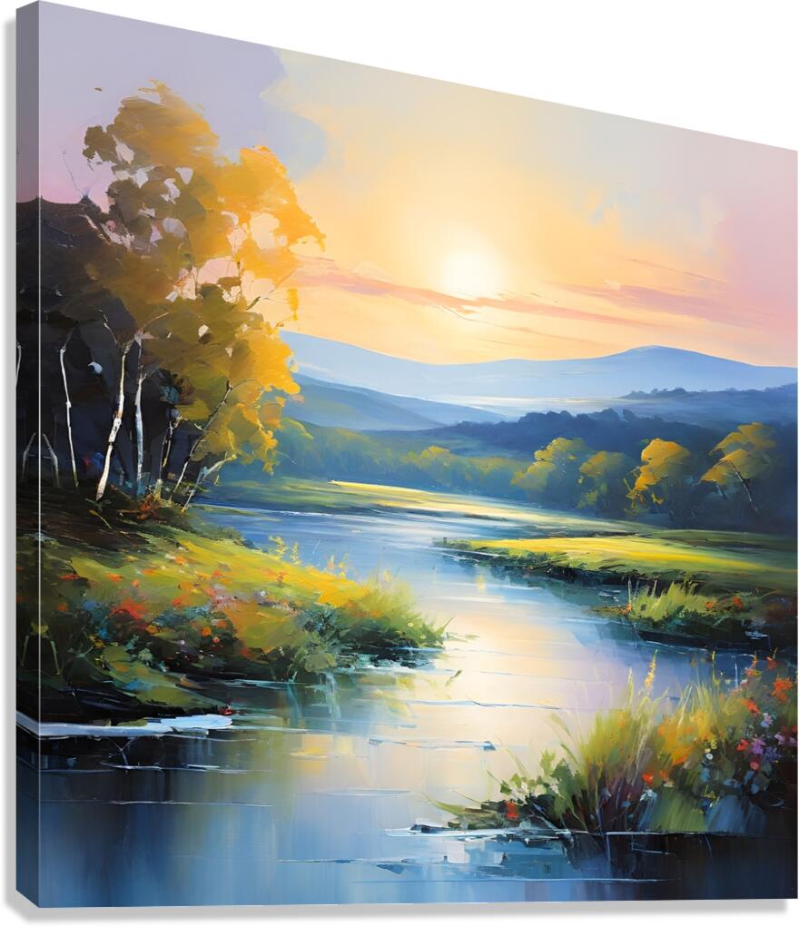 Tranquil Sunset Riverbank Canvas Print