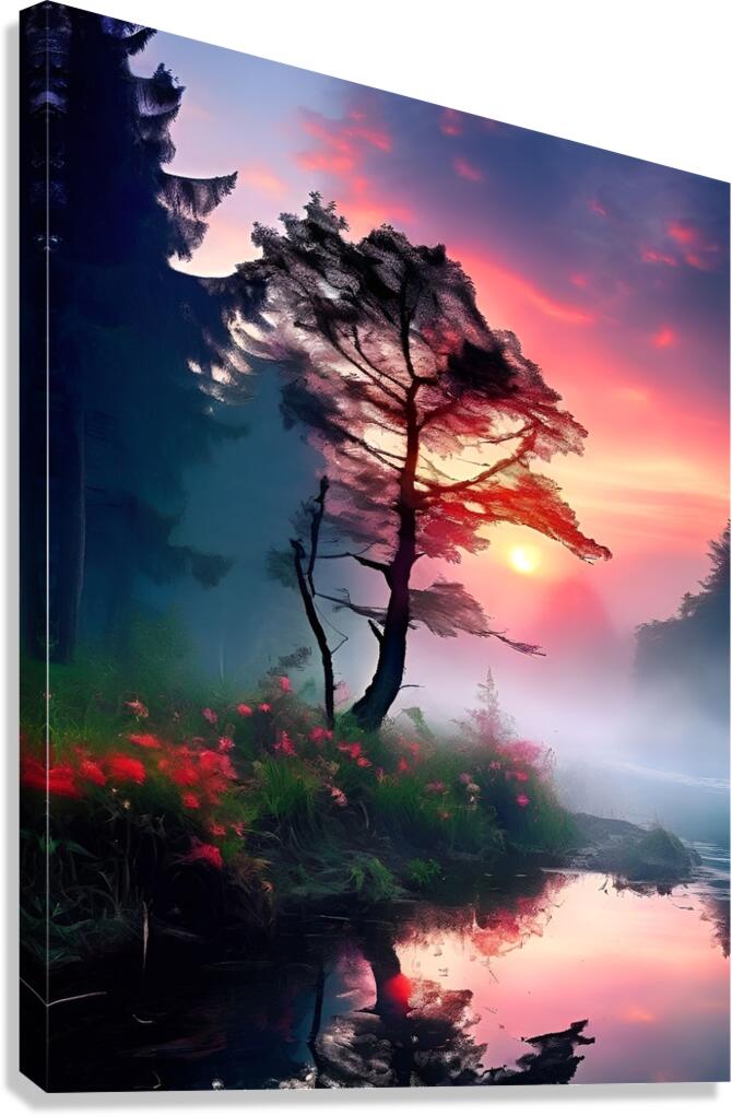 Silhouetted Tree at Sunset Canvas Print