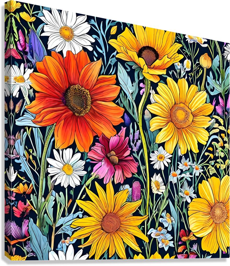 Sunflower Daisies Floral Pattern Canvas Print