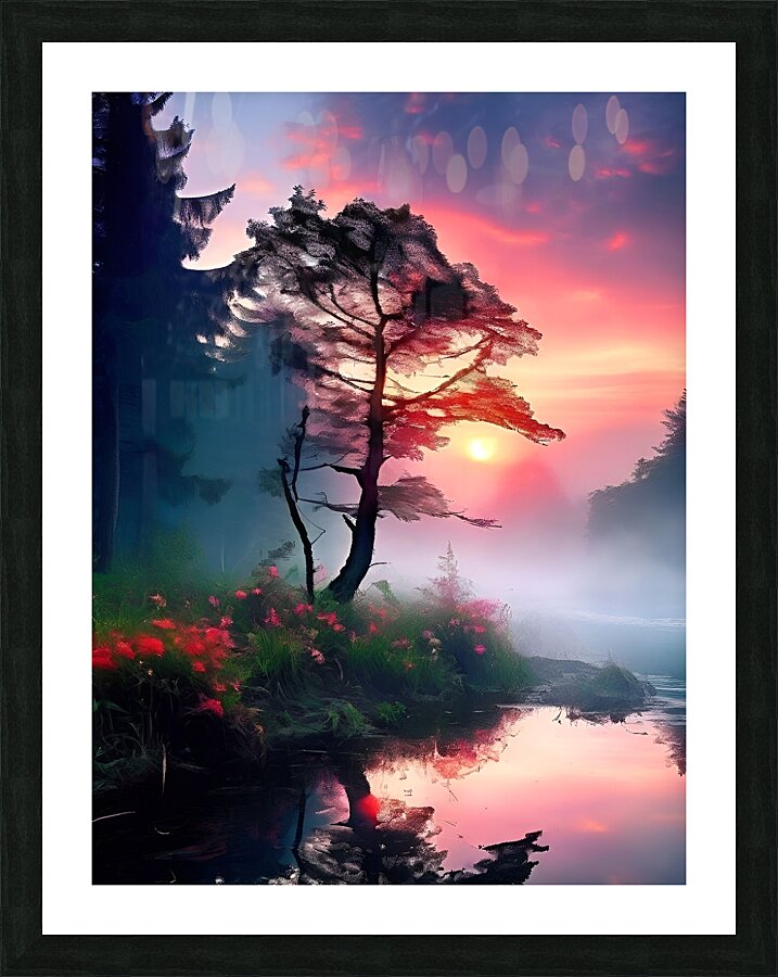 Silhouetted Tree at Sunset Picture Frame print