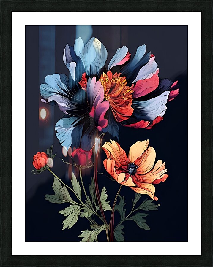 Vibrant Blooms in the Night Picture Frame print