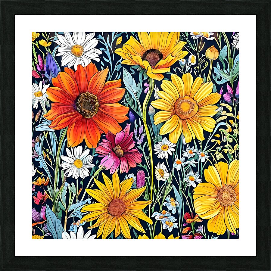 Sunflower Daisies Floral Pattern Picture Frame print