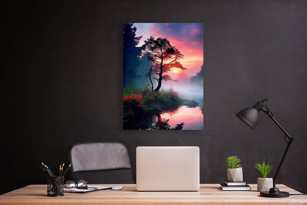 Silhouetted Tree at Sunset Reproduction