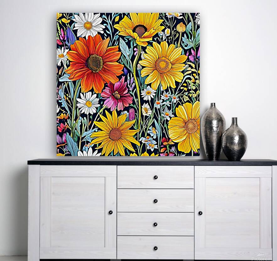 Sunflower Daisies Floral Pattern Reproduction