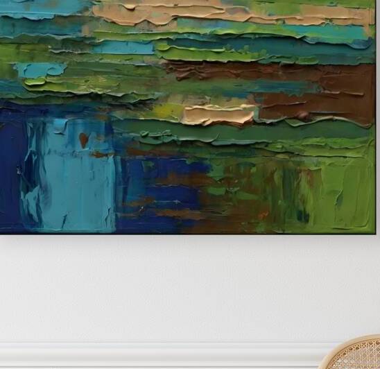 Verdant Vista: Abstract Landscape in Green Blue and Brown by Artshop