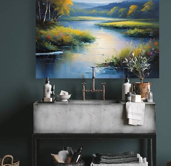 Tranquil Sunset Riverbank Reproduction