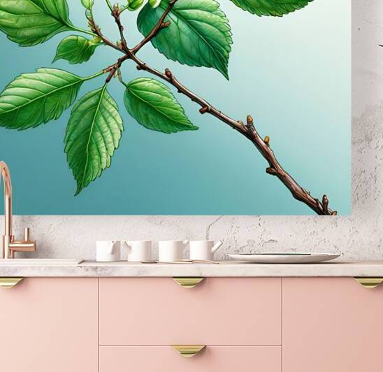 Spring Promise: Branch with New Leaves and Bud by Artshop