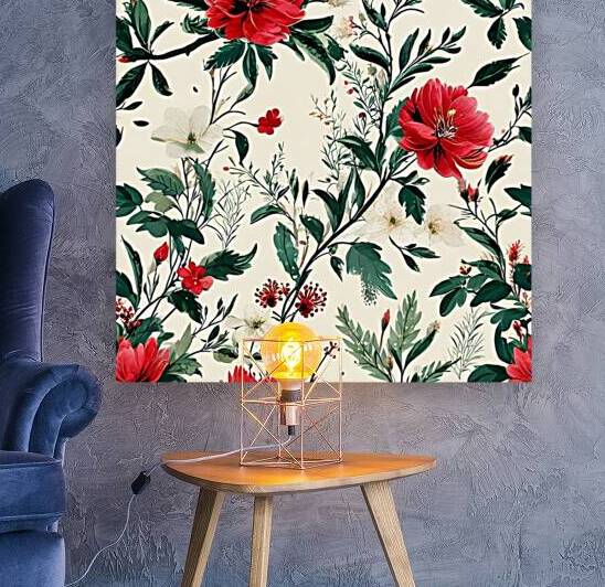 Summer Bloom - Repeating Floral Pattern in Red White and Green by Artshop