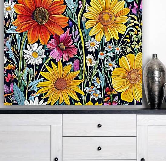 Sunflower Daisies Floral Pattern Reproduction