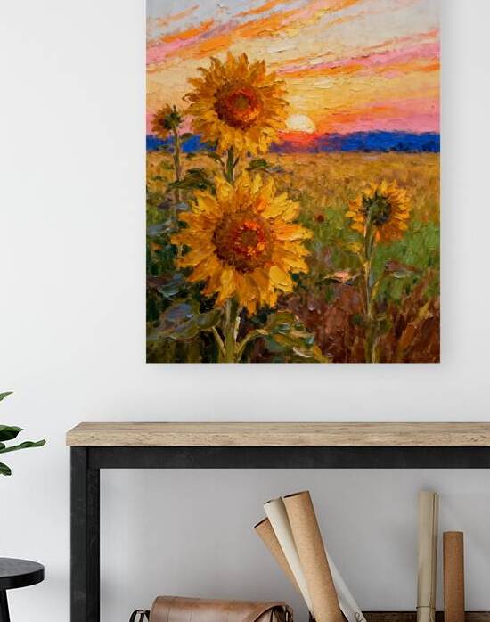 Radiance in the Golden Hour: A Textural Symphony of Sunflowers Under a Setting Sun by Artshop