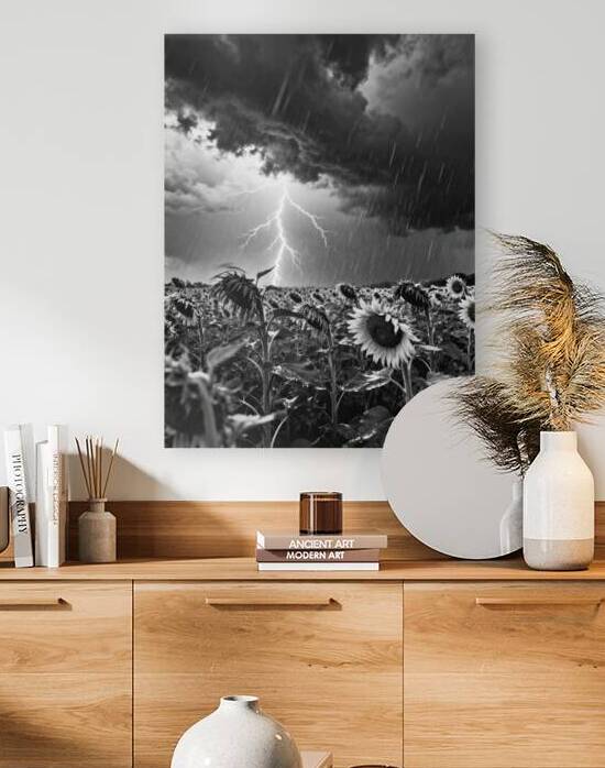 Resilience of the Sunflowers: A Dramatic Lightning Strike Over a Storm-Drenched Summer Field by Artshop
