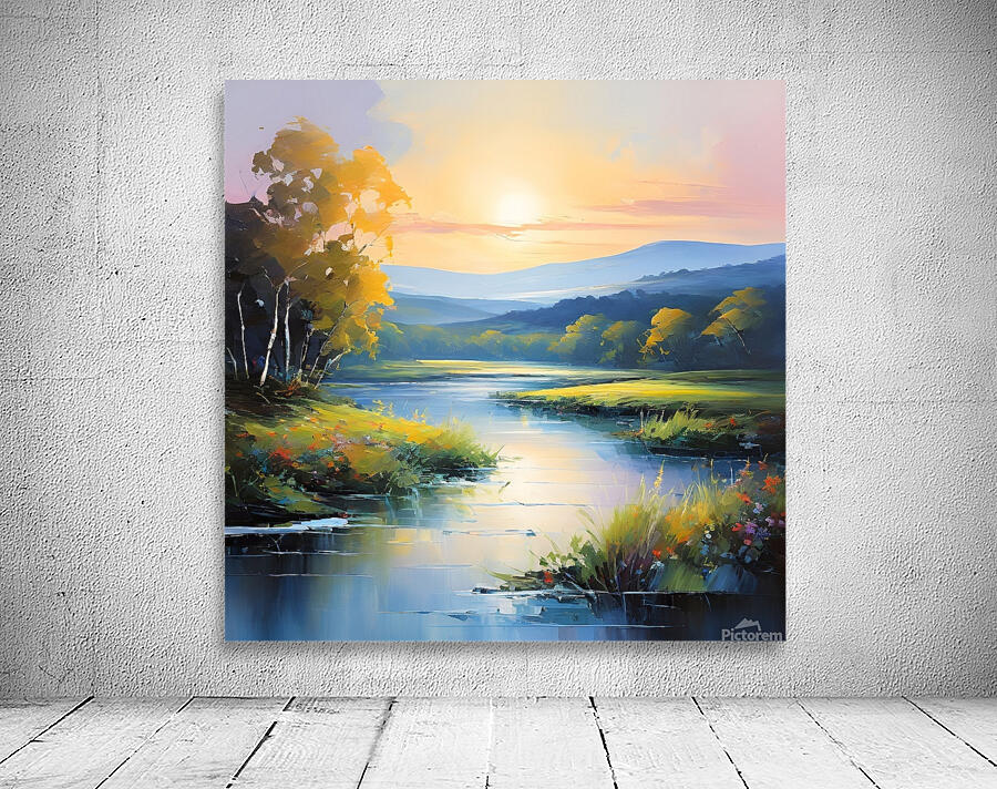 Tranquil Sunset Riverbank Wall Preview