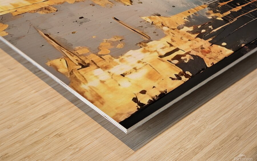 Shimmering Black and Gold Wood print