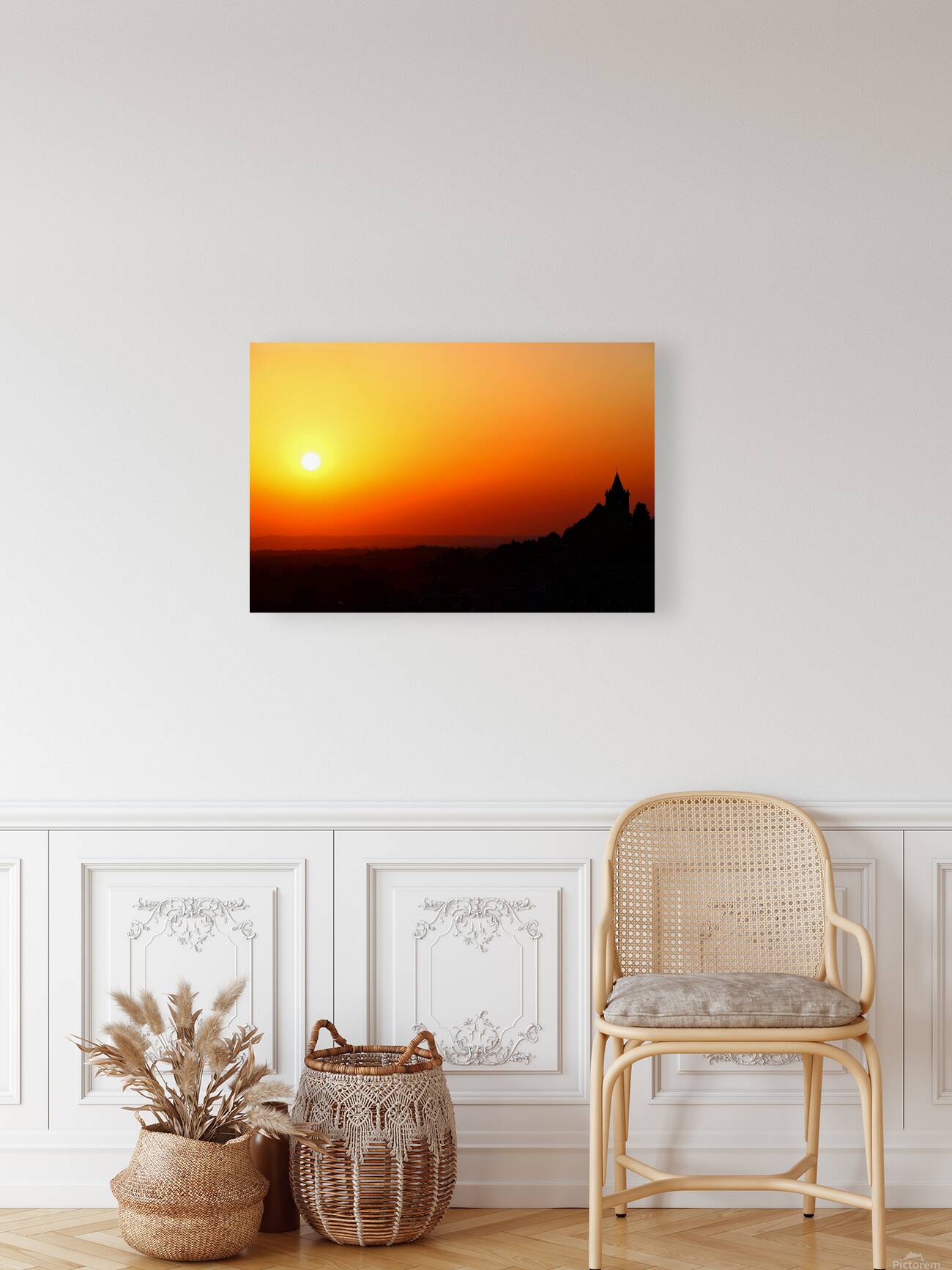 sunset castle silhouette dramatic landscape Reproduction