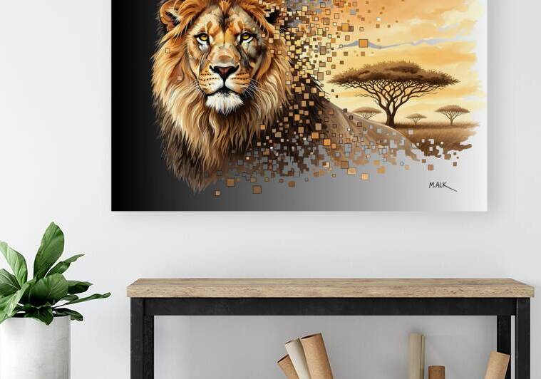 The Vanishing King   Fragmented Lion Portrait by M ALK
