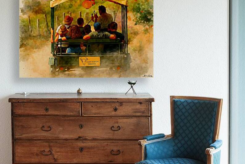 watercolor safari tour art group on open vehicle by M ALK