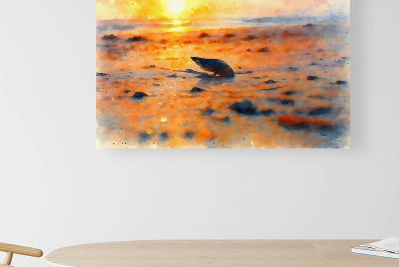 watercolor sunset over water abstract ocean scene by M ALK