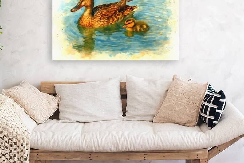 mother duck duckling water tender watercolor wild by M ALK