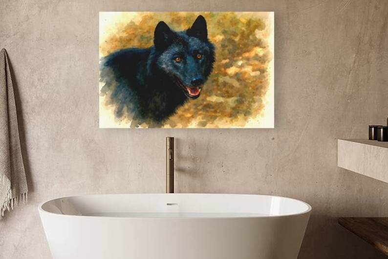 black wolf watercolor portrait aubrac france 2025 by M ALK