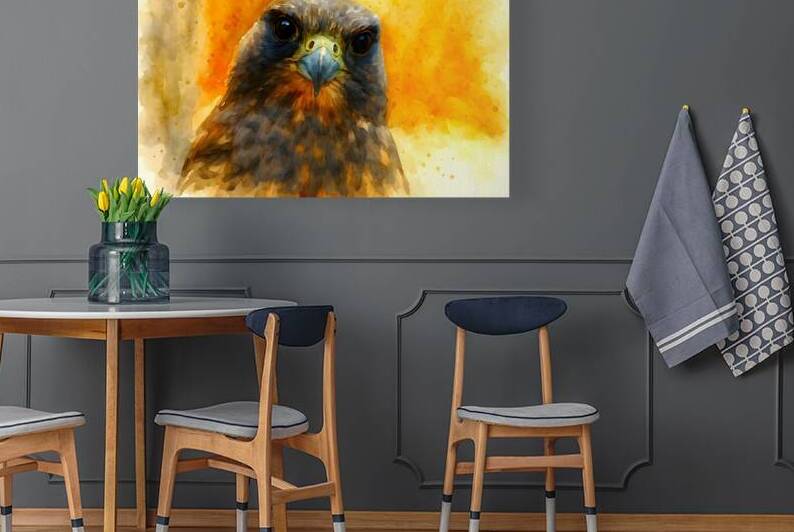 majestic hawk portrait vibrant watercolor bird of by M ALK
