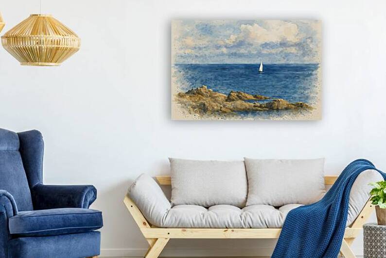 brittany coastal seascape sailboat watercolor pho by M ALK