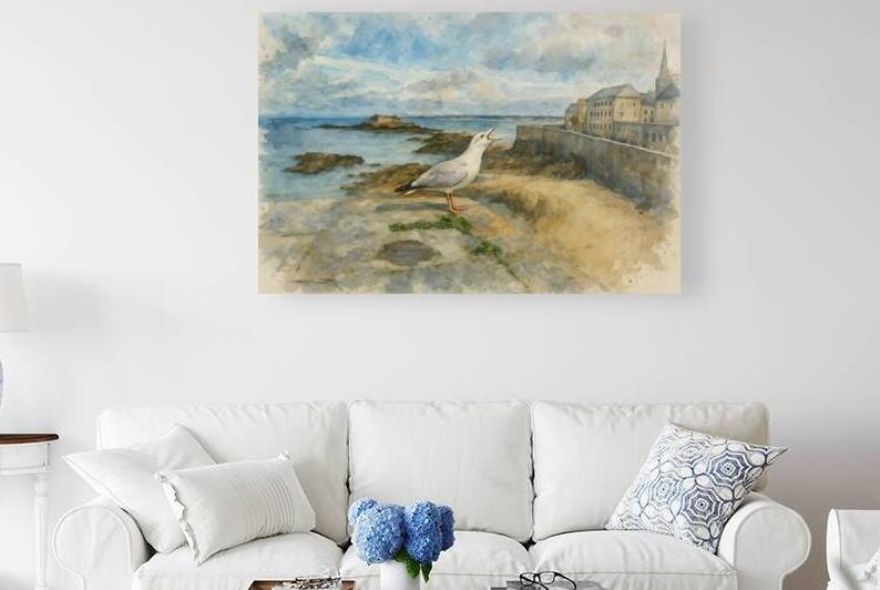brittany seagull coastal village watercolor photo by M ALK