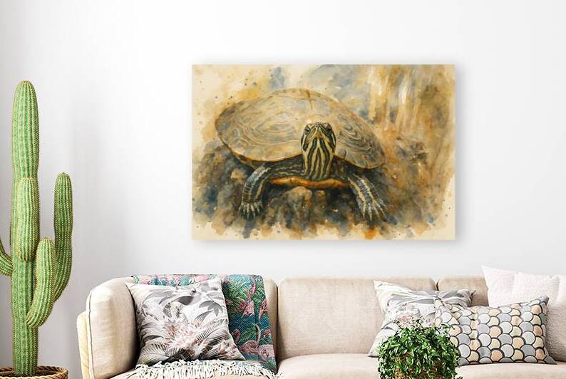 aquatic turtle striped shell watercolor wildlife. by M ALK