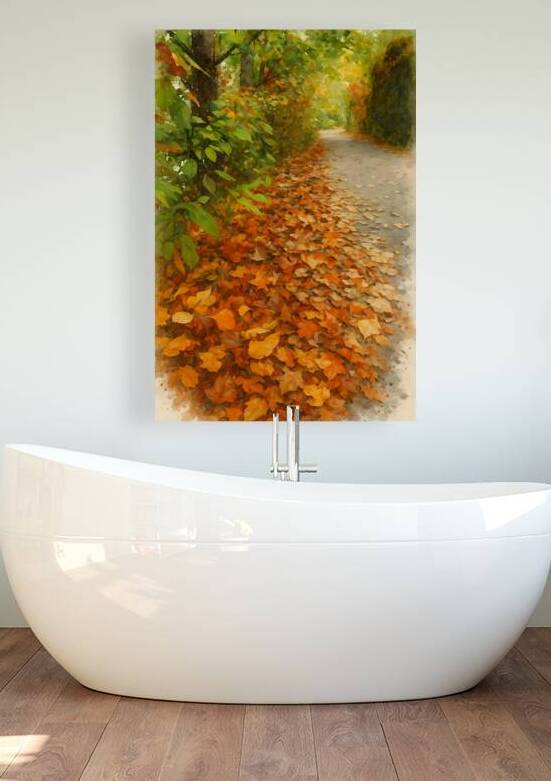 autumn forest path fallen leaves watercolor lands by M ALK