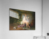 A lady bathing by a river with two turtledoves Acrylic Print