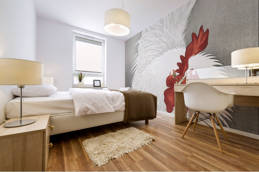 Rooster and three chicks Mural print