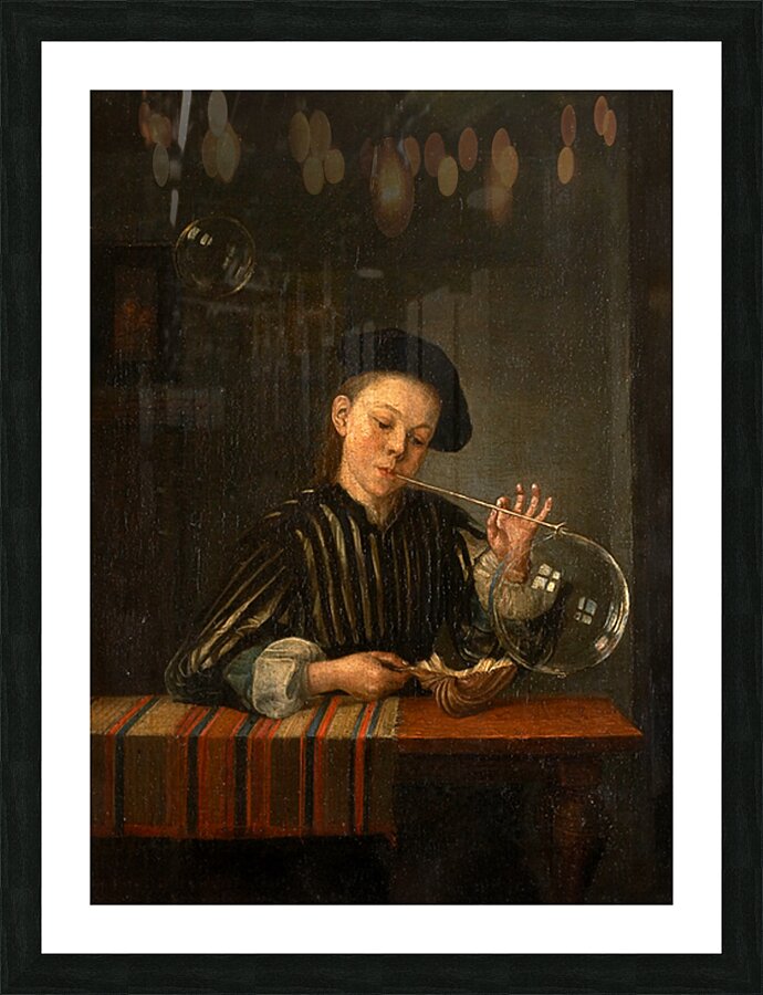 A Boy Blowing Soap Bubbles Picture Frame print