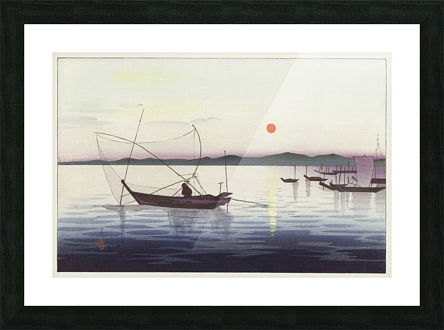 Boats and setting sun Picture Frame print