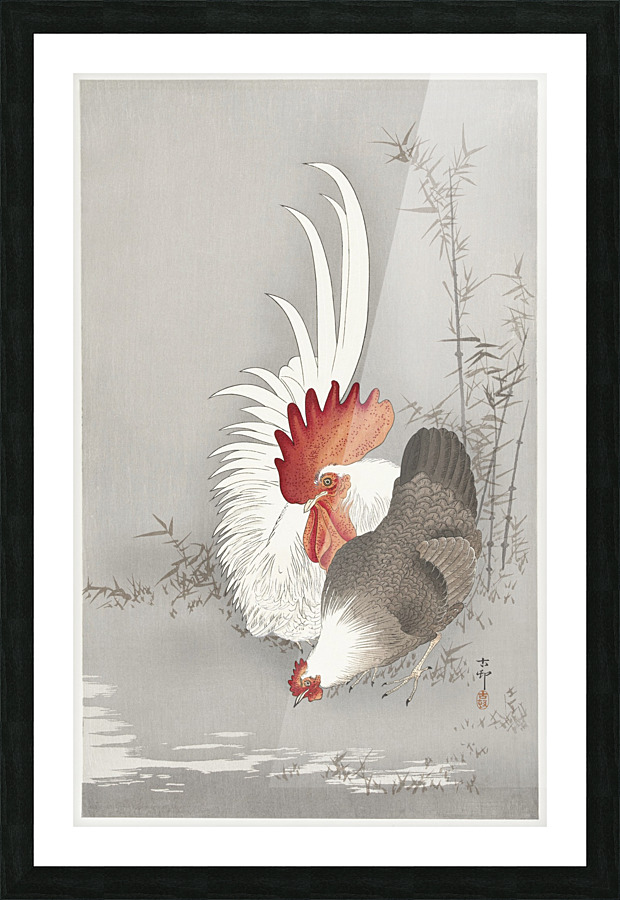 Rooster and chicken Picture Frame print