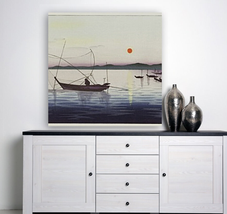 Boats and setting sun Reproduction