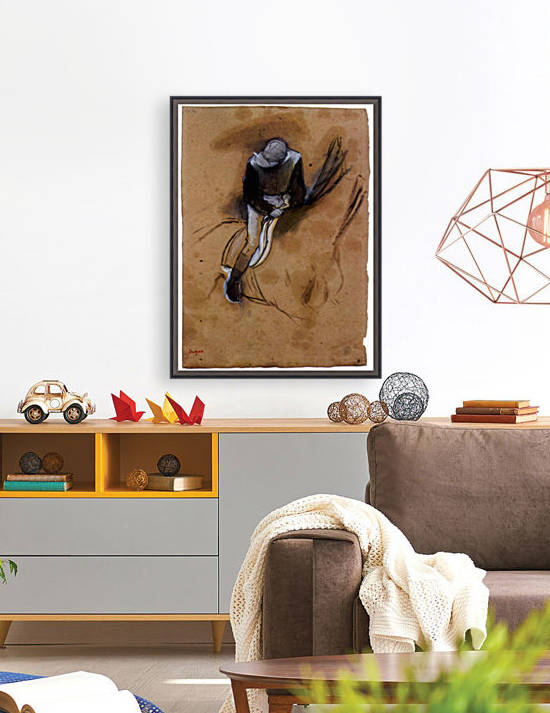 Jockey forward flexed standing in the saddle by Degas