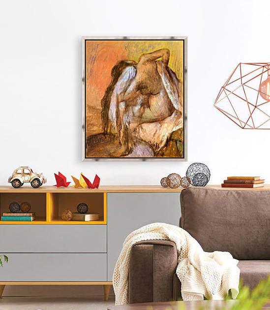 Seated female nude drying neck and back by Degas
