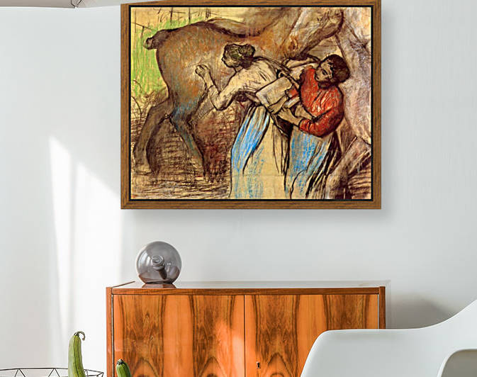 Two women washing horses by Degas