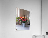 Bouquet of beautiful roses on the marble table in a kitchen Acrylic Print