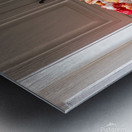 Bouquet of beautiful roses on the marble table in a kitchen Metal print