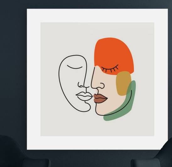 Eternal Connection of Two Souls – Modern Minimalist One Line Art of Abstract Faces Contemporary Emotional Wall Art by Umar Danish